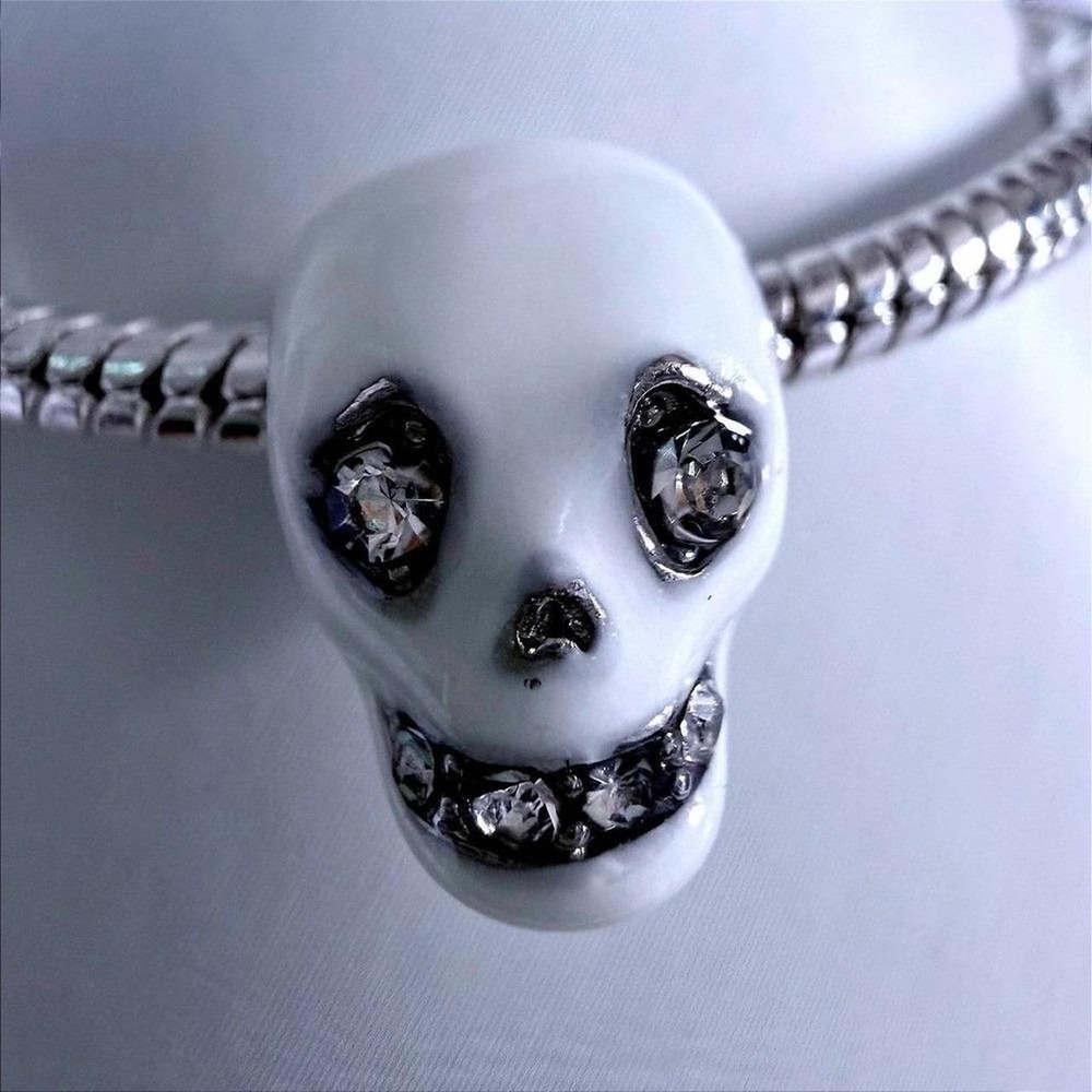 White Skull Glow in the Dark Silver Bead Charm Fits Snake Chain Bracelet